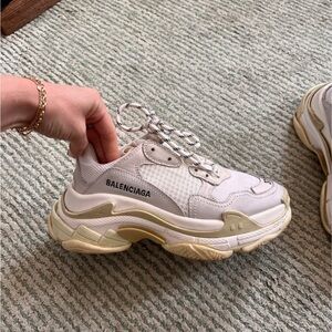 Balenciaga Women's triple S White and Cream Sneakers